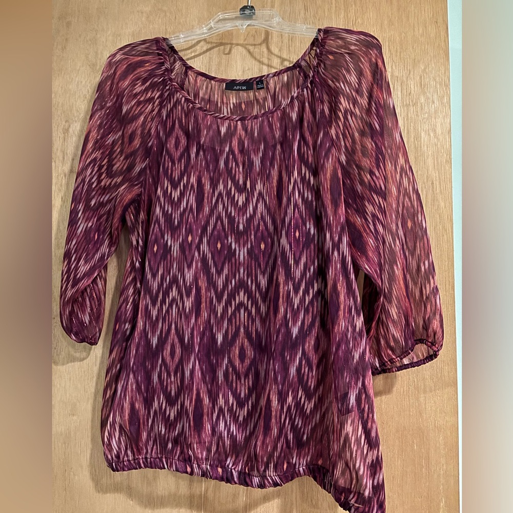 Apt 9 Woman’s blouse purple, peach color with some gold specks size Large